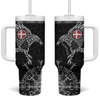 Denmark Viking Ravens Tumbler With Handle Vegvisir Runes Pattern - Wonder Print Shop