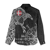 Denmark Viking Ravens Women Casual Shirt Vegvisir Runes Pattern - Wonder Print Shop