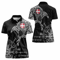 Denmark Viking Ravens Women Polo Shirt Vegvisir Runes Pattern - Wonder Print Shop