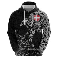 Denmark Viking Ravens Zip Hoodie Vegvisir Runes Pattern - Wonder Print Shop
