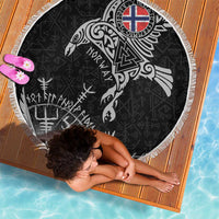 Norway Viking Ravens Beach Blanket Vegvisir Runes Pattern - Wonder Print Shop