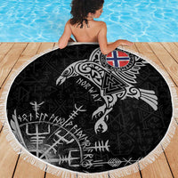 Norway Viking Ravens Beach Blanket Vegvisir Runes Pattern - Wonder Print Shop
