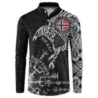 Norway Viking Ravens Button Sweatshirt Vegvisir Runes Pattern - Wonder Print Shop