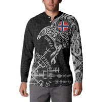 Norway Viking Ravens Button Sweatshirt Vegvisir Runes Pattern - Wonder Print Shop