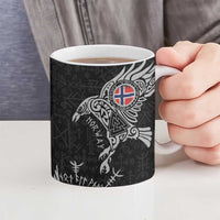 Norway Viking Ravens Ceramic Mug Vegvisir Runes Pattern - Wonder Print Shop