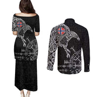 Norway Viking Ravens Couples Matching Puletasi and Long Sleeve Button Shirt Vegvisir Runes Pattern - Wonder Print Shop