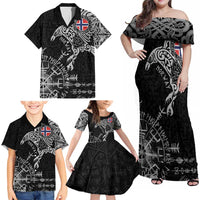 Norway Viking Ravens Family Matching Off Shoulder Maxi Dress and Hawaiian Shirt Vegvisir Runes Pattern - Wonder Print Shop