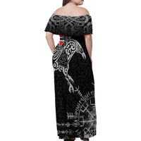 Norway Viking Ravens Family Matching Off Shoulder Maxi Dress and Hawaiian Shirt Vegvisir Runes Pattern - Wonder Print Shop