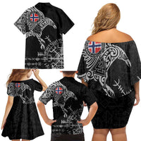Norway Viking Ravens Family Matching Off Shoulder Short Dress and Hawaiian Shirt Vegvisir Runes Pattern - Wonder Print Shop