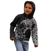 Norway Viking Ravens Kid Hoodie Vegvisir Runes Pattern - Wonder Print Shop