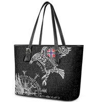 Norway Viking Ravens Leather Tote Bag Vegvisir Runes Pattern - Wonder Print Shop