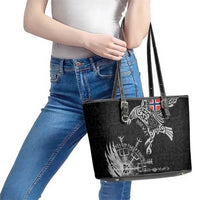 Norway Viking Ravens Leather Tote Bag Vegvisir Runes Pattern - Wonder Print Shop