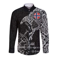 Norway Viking Ravens Long Sleeve Button Shirt Vegvisir Runes Pattern - Wonder Print Shop