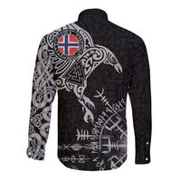 Norway Viking Ravens Long Sleeve Button Shirt Vegvisir Runes Pattern - Wonder Print Shop