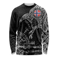 Norway Viking Ravens Long Sleeve Shirt Vegvisir Runes Pattern - Wonder Print Shop