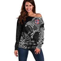 Norway Viking Ravens Off Shoulder Sweater Vegvisir Runes Pattern - Wonder Print Shop