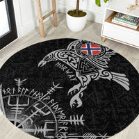 Norway Viking Ravens Round Carpet Vegvisir Runes Pattern - Wonder Print Shop