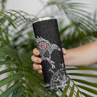 Norway Viking Ravens Skinny Tumbler Vegvisir Runes Pattern - Wonder Print Shop