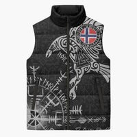 Norway Viking Ravens Sleeveless Puffer Jacket Vegvisir Runes Pattern - Wonder Print Shop