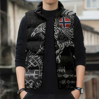 Norway Viking Ravens Sleeveless Puffer Jacket Vegvisir Runes Pattern - Wonder Print Shop