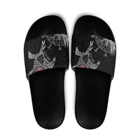 Norway Viking Ravens Slide Sandals Vegvisir Runes Pattern - Wonder Print Shop