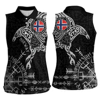 Norway Viking Ravens Women Sleeveless Polo Shirt Vegvisir Runes Pattern - Wonder Print Shop