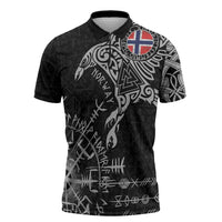 Norway Viking Ravens Zipper Polo Shirt Vegvisir Runes Pattern - Wonder Print Shop