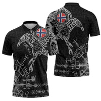 Norway Viking Ravens Zipper Polo Shirt Vegvisir Runes Pattern - Wonder Print Shop