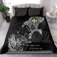 Sweden Viking Ravens Bedding Set Vegvisir Runes Pattern - Wonder Print Shop