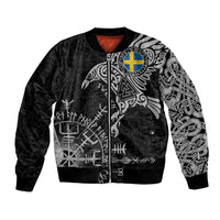 Sweden Viking Ravens Bomber Jacket Vegvisir Runes Pattern - Wonder Print Shop