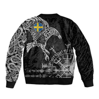 Sweden Viking Ravens Bomber Jacket Vegvisir Runes Pattern - Wonder Print Shop