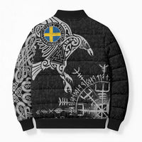 Sweden Viking Ravens Bomber Puffer Jacket Vegvisir Runes Pattern - Wonder Print Shop