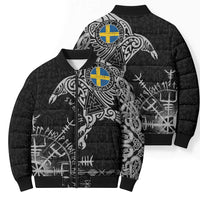 Sweden Viking Ravens Bomber Puffer Jacket Vegvisir Runes Pattern - Wonder Print Shop