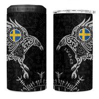 Sweden Viking Ravens 4 in 1 Can Cooler Tumbler Vegvisir Runes Pattern - Wonder Print Shop