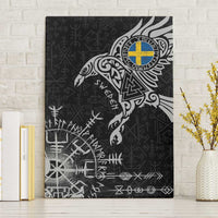 Sweden Viking Ravens Canvas Wall Art Vegvisir Runes Pattern - Wonder Print Shop