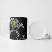 Sweden Viking Ravens Ceramic Mug Vegvisir Runes Pattern - Wonder Print Shop