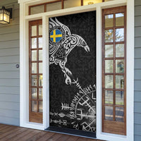 Sweden Viking Ravens Door Cover Vegvisir Runes Pattern - Wonder Print Shop