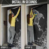 Sweden Viking Ravens Door Cover Vegvisir Runes Pattern - Wonder Print Shop