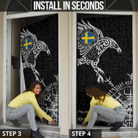 Sweden Viking Ravens Door Cover Vegvisir Runes Pattern - Wonder Print Shop