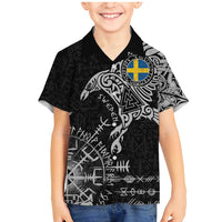Sweden Viking Ravens Family Matching Mermaid Dress and Hawaiian Shirt Vegvisir Runes Pattern - Wonder Print Shop