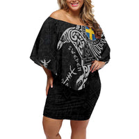 Sweden Viking Ravens Family Matching Off Shoulder Short Dress and Hawaiian Shirt Vegvisir Runes Pattern - Wonder Print Shop