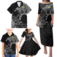 Sweden Viking Ravens Family Matching Puletasi and Hawaiian Shirt Vegvisir Runes Pattern - Wonder Print Shop