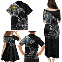 Sweden Viking Ravens Family Matching Puletasi and Hawaiian Shirt Vegvisir Runes Pattern - Wonder Print Shop