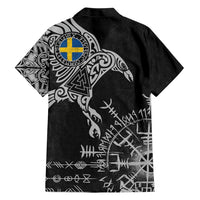 Sweden Viking Ravens Family Matching Short Sleeve Bodycon Dress and Hawaiian Shirt Vegvisir Runes Pattern - Wonder Print Shop
