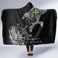 Sweden Viking Ravens Hooded Blanket Vegvisir Runes Pattern - Wonder Print Shop