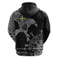 Sweden Viking Ravens Hoodie Vegvisir Runes Pattern - Wonder Print Shop