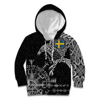 Sweden Viking Ravens Kid Hoodie Vegvisir Runes Pattern - Wonder Print Shop