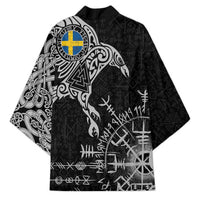 Sweden Viking Ravens Kimono Vegvisir Runes Pattern - Wonder Print Shop