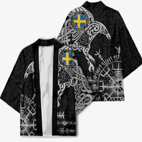 Sweden Viking Ravens Kimono Vegvisir Runes Pattern - Wonder Print Shop