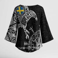Sweden Viking Ravens Kimono Sleeve Blouse Vegvisir Runes Pattern - Wonder Print Shop